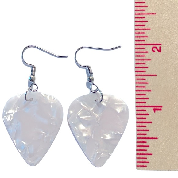 Guitar Pick Custom Earrings White Pearl - Picture 2 of 3